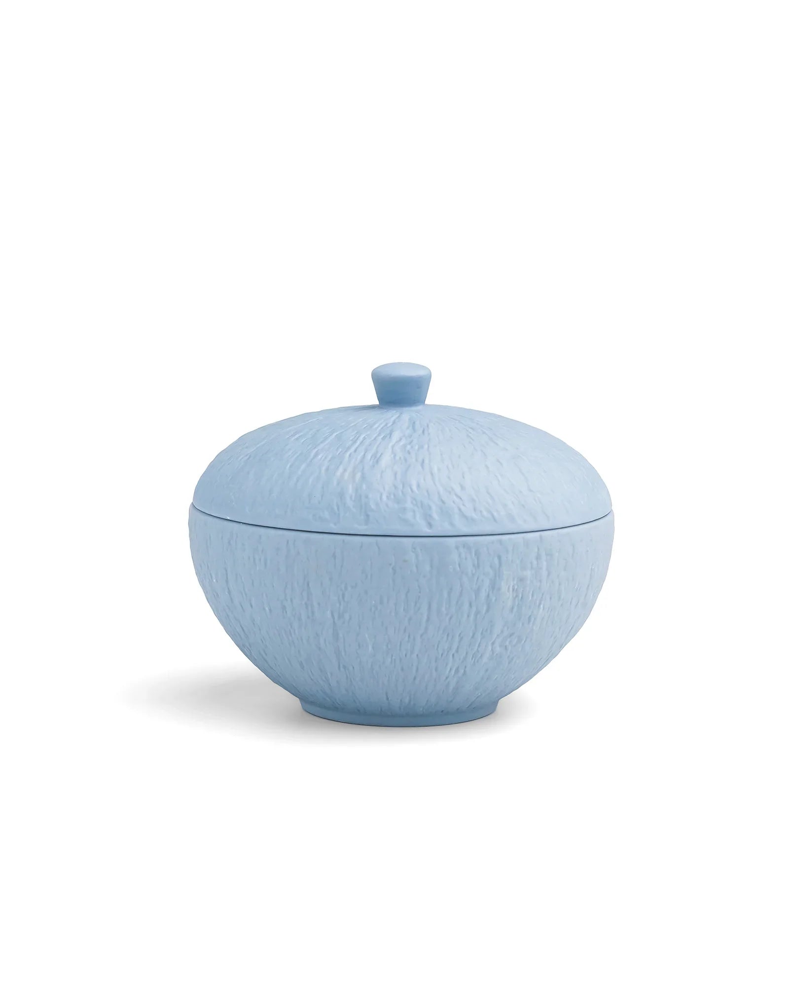 Textured light blue porcelain bowl with lid, premium crockery by Vola Global.