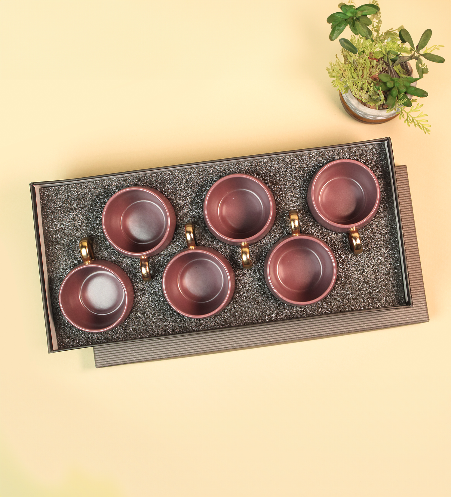 LAVENDER HERB / Set of 6 * 220ml || Bloom luxurious Tea Mug | Golden handle 