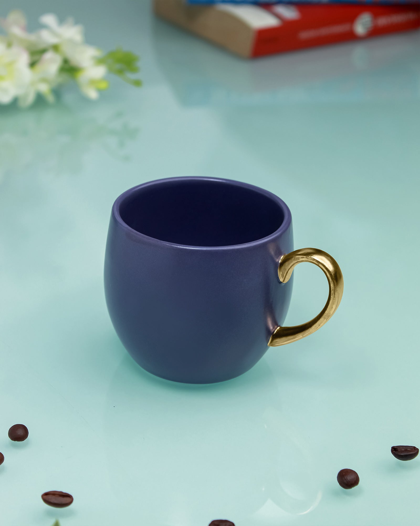 OPAQUE BLUE / Set of 2 * 220ml || Bloom luxurious Tea Mug | Golden handle