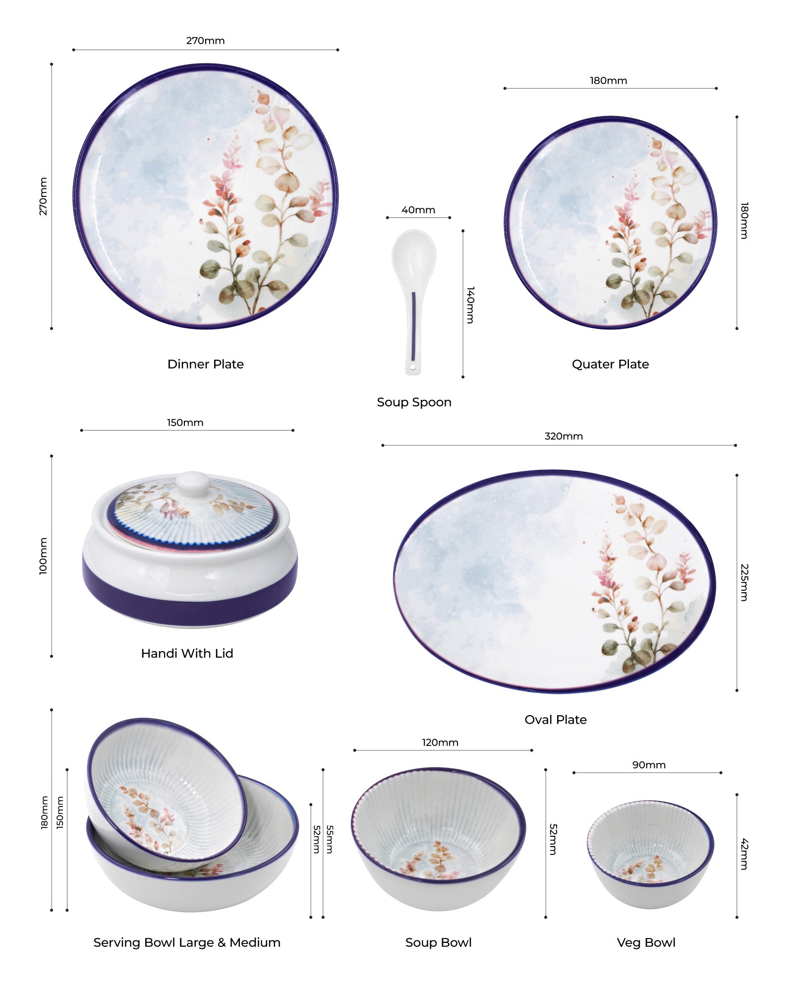 35 Pcs || Pixel Collection Dinnerware - Aspen Blue