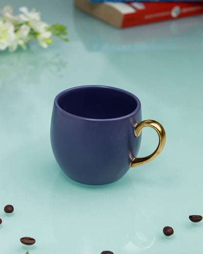 OPAQUE BLUE / Set of 6 * 220ml || Bloom luxurious Tea Mug | Golden handle