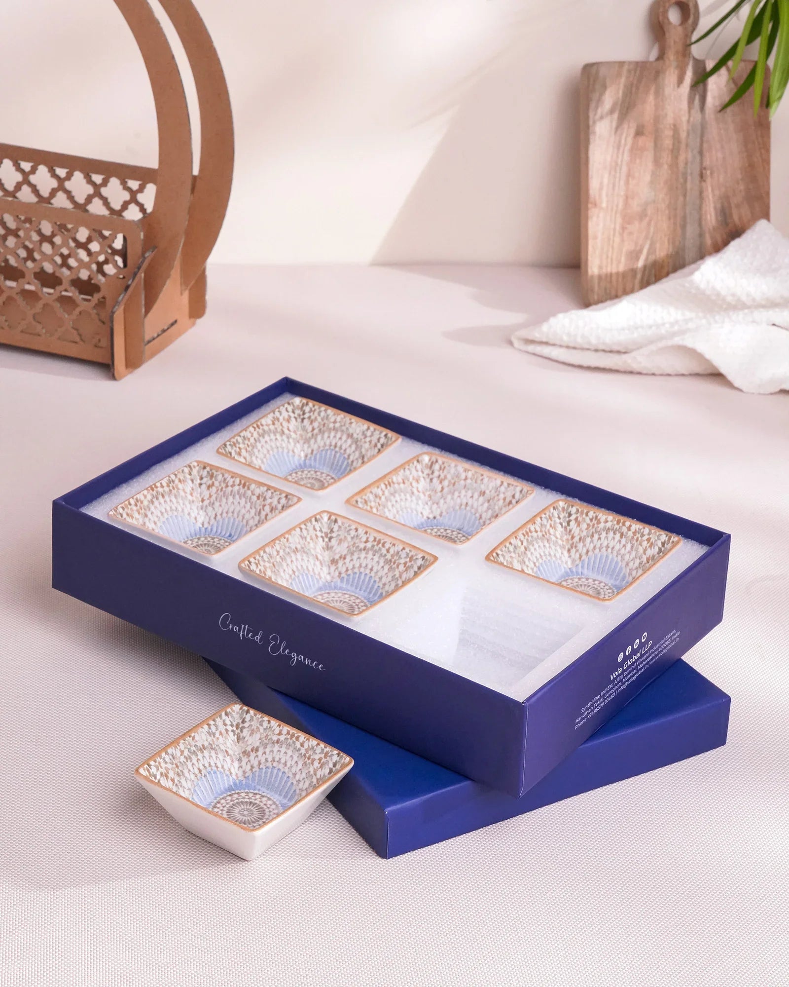 Pixel Edge Bowl Set of 6 – Elegant Fine Porcelain Bowls for Snacks - Vola Global