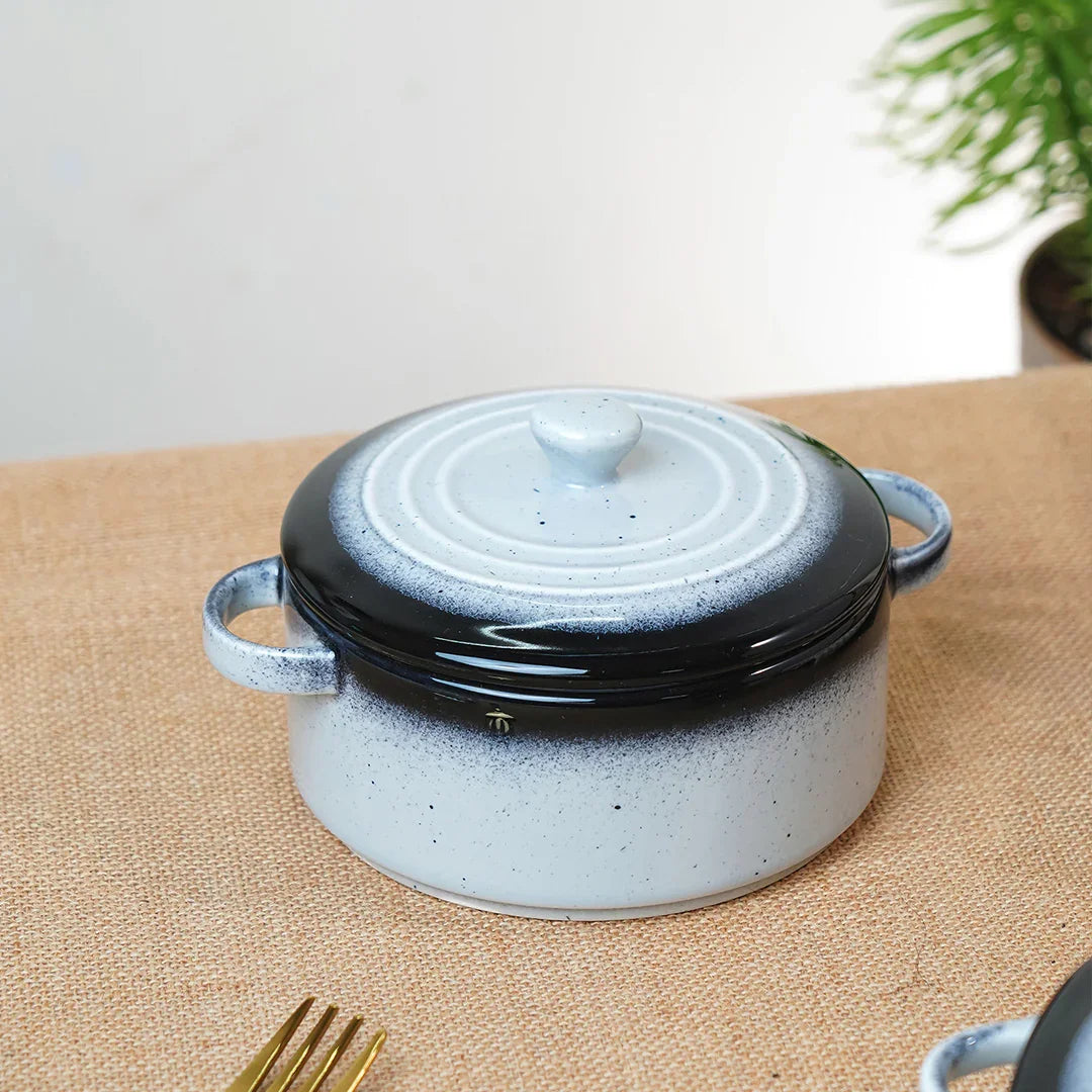 Prisma Fine Porcelain Round Casserole Set with Lids (10 cm, 12 cm &amp; 14 cm) – Cloudy Ivory Cook &amp; Serve - Vola Global