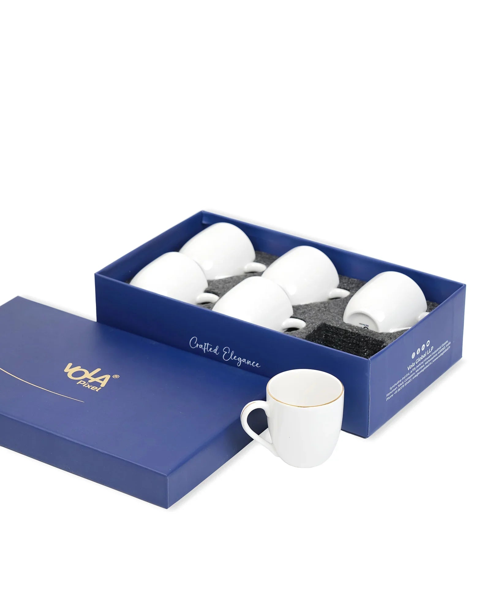 Pristine Mini Sip Fine Porcelain Cup Set of 6 – 110 ml Cups for Espresso, Tasting &amp; Gifting - Vola Global