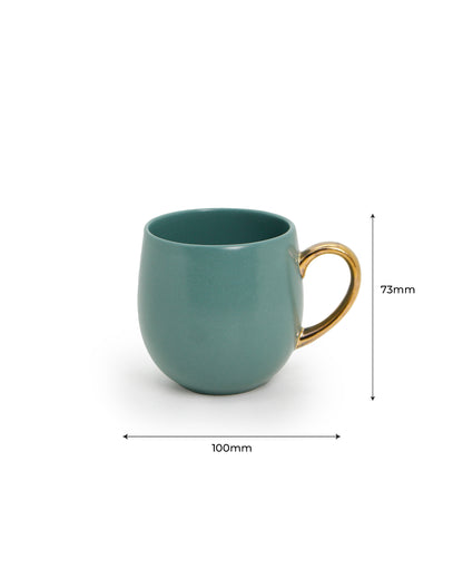 VIRIDIAN GREEN / Set of 6 * 180ml || Bloom luxurious Tea Mug | Golden handle