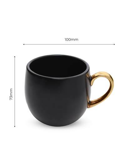 BLACK / Set of 2 * 220ml || Bloom luxurious Tea Mug | Golden handle