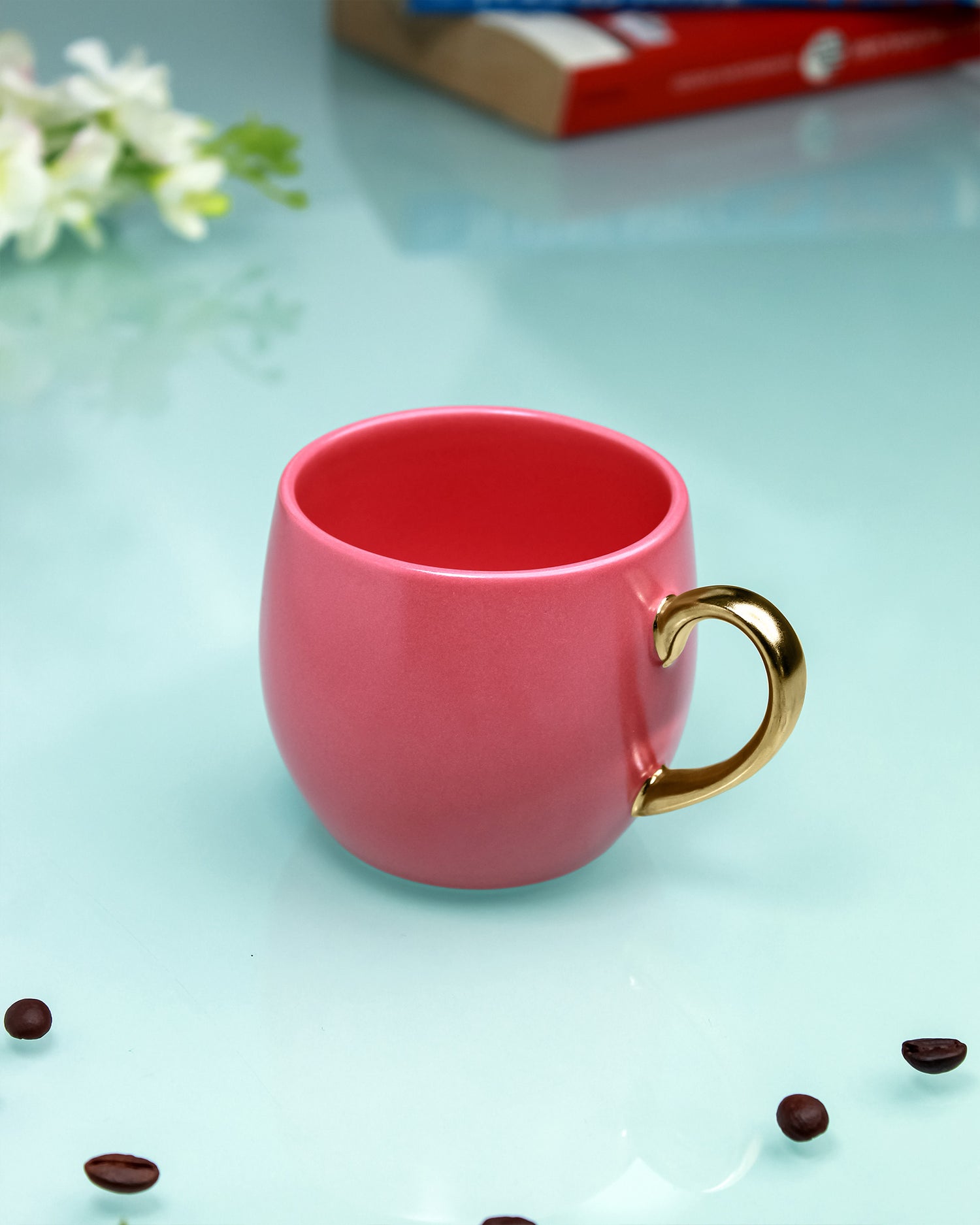 STRAWBERRY ICE / Set of 6 * 220ml || Bloom luxurious Tea Mug | Golden handle