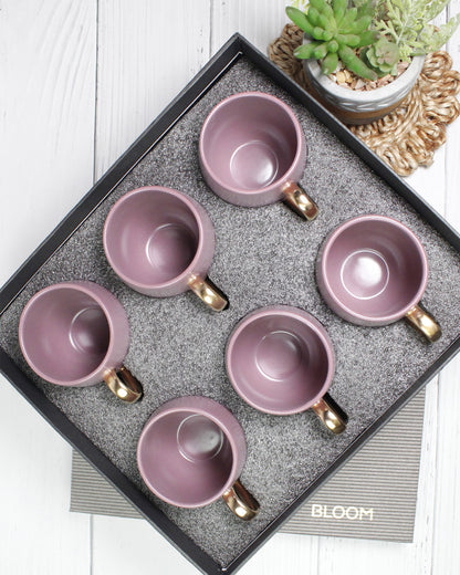 LAVENDER HERB / Set of 6 * 180ml || Bloom luxurious Tea Mug | Golden handle