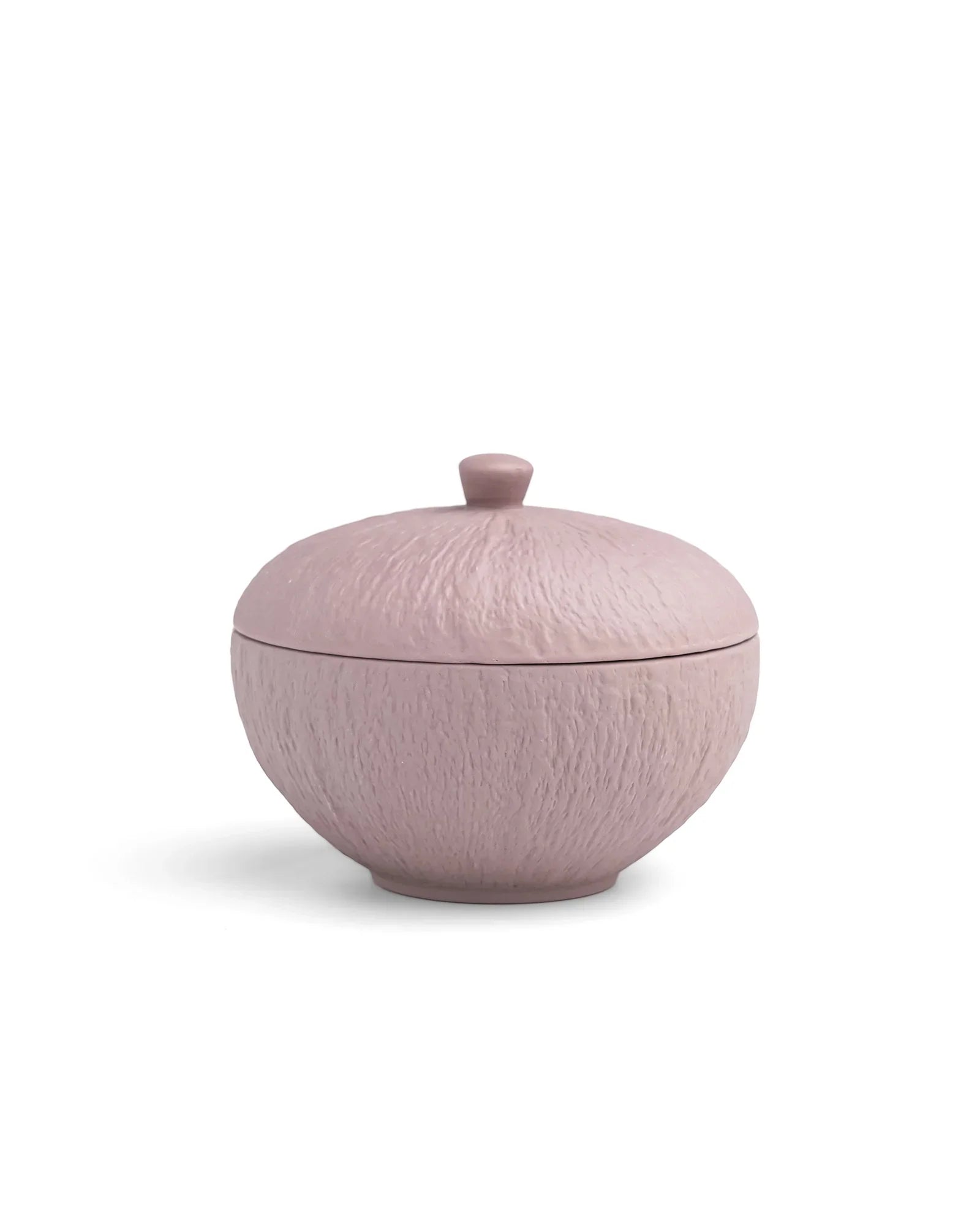 Textured pink porcelain bowl with lid from Vola Global, premium crockery on white background