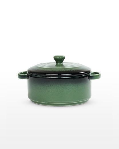 12 Cm || Prisma Round Casserole with Lid in Olive Green – Fine Porcelain Cook and Serve Bowl for Stylish Kitchen Serving and Dining