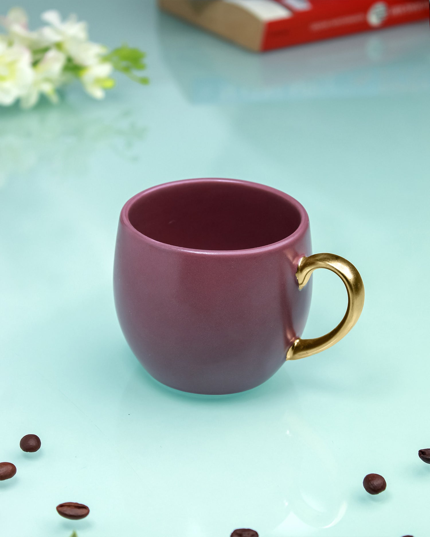 LAVENDER HERB / Set of 6 * 220ml || Bloom luxurious Tea Mug | Golden handle