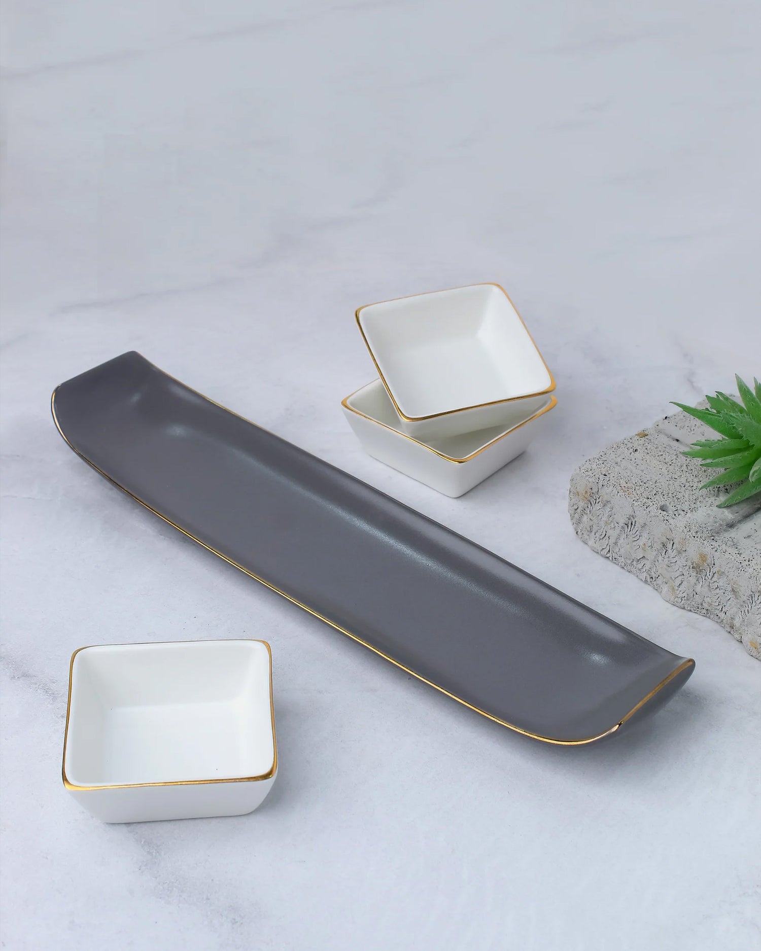 Pebble Grey || Bloom Vegas Soirée Combo Set of 4 - Elevate Your Gathering with Culinary Elegance