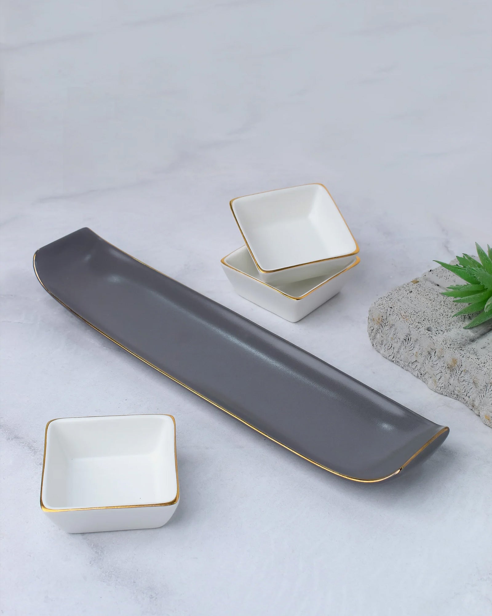 Pebble Grey || Bloom Vegas Soirée Combo Set of 4 - Elevate Your Gathering with Culinary Elegance