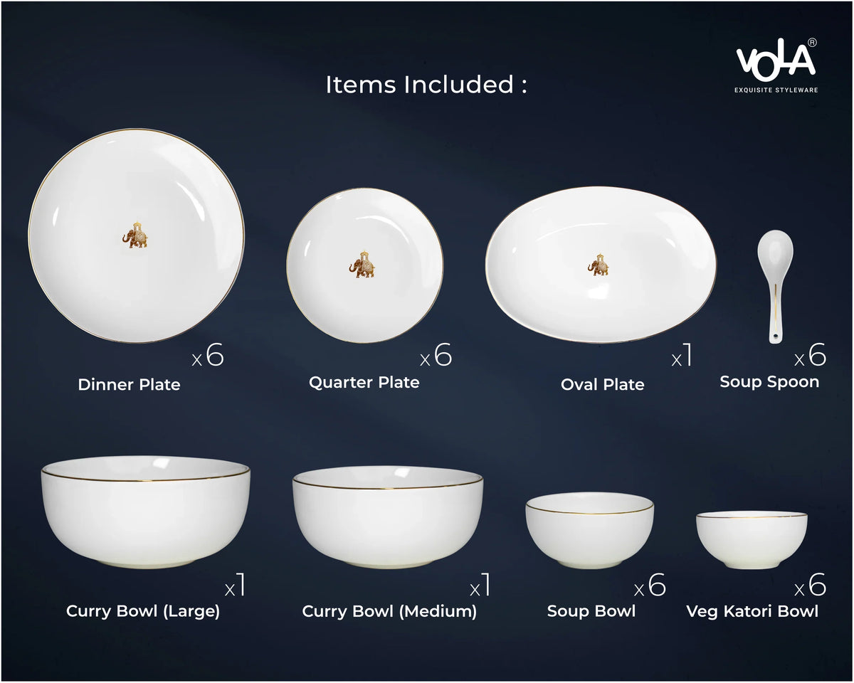 Gaj Royale 33-Piece Dinnerware Set – Elegant Fine Porcelain for Dining &amp; Gifting - Vola Global