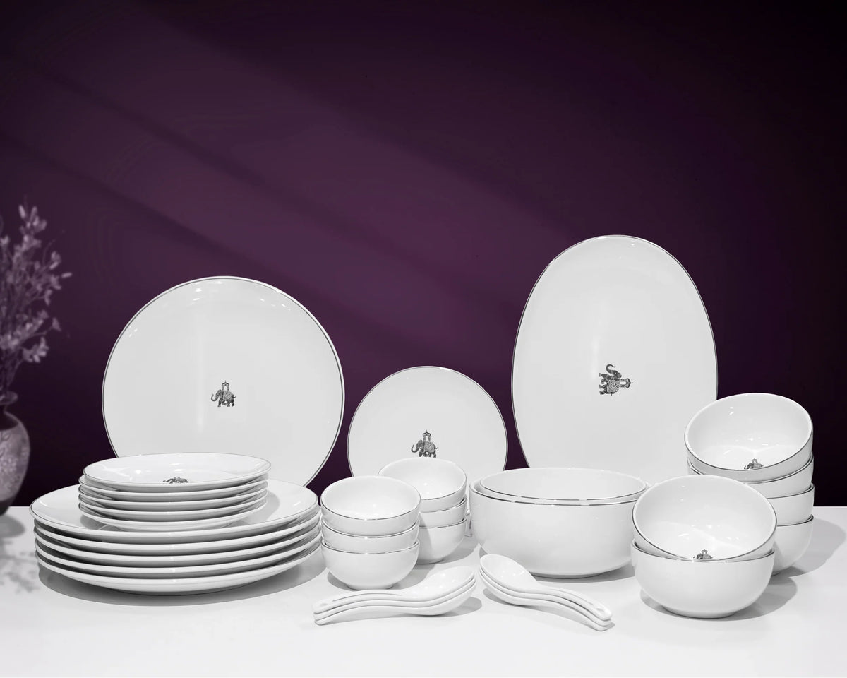 Gaj Royale 33-Piece Dinnerware Set – Elegant Fine Porcelain for Dining &amp; Gifting - Vola Global