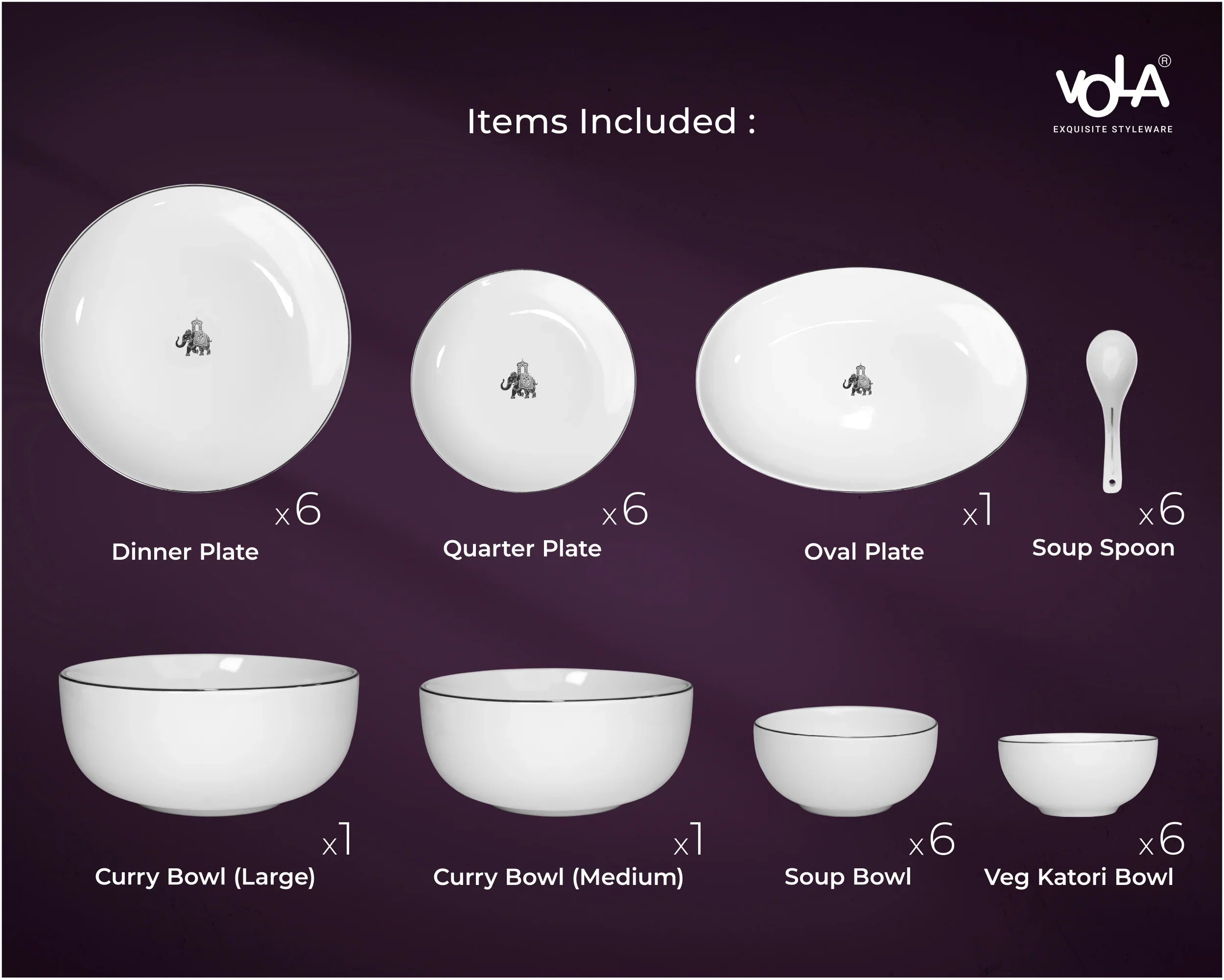 Gaj Royale 33-Piece Dinnerware Set – Elegant Fine Porcelain for Dining &amp; Gifting - Vola Global