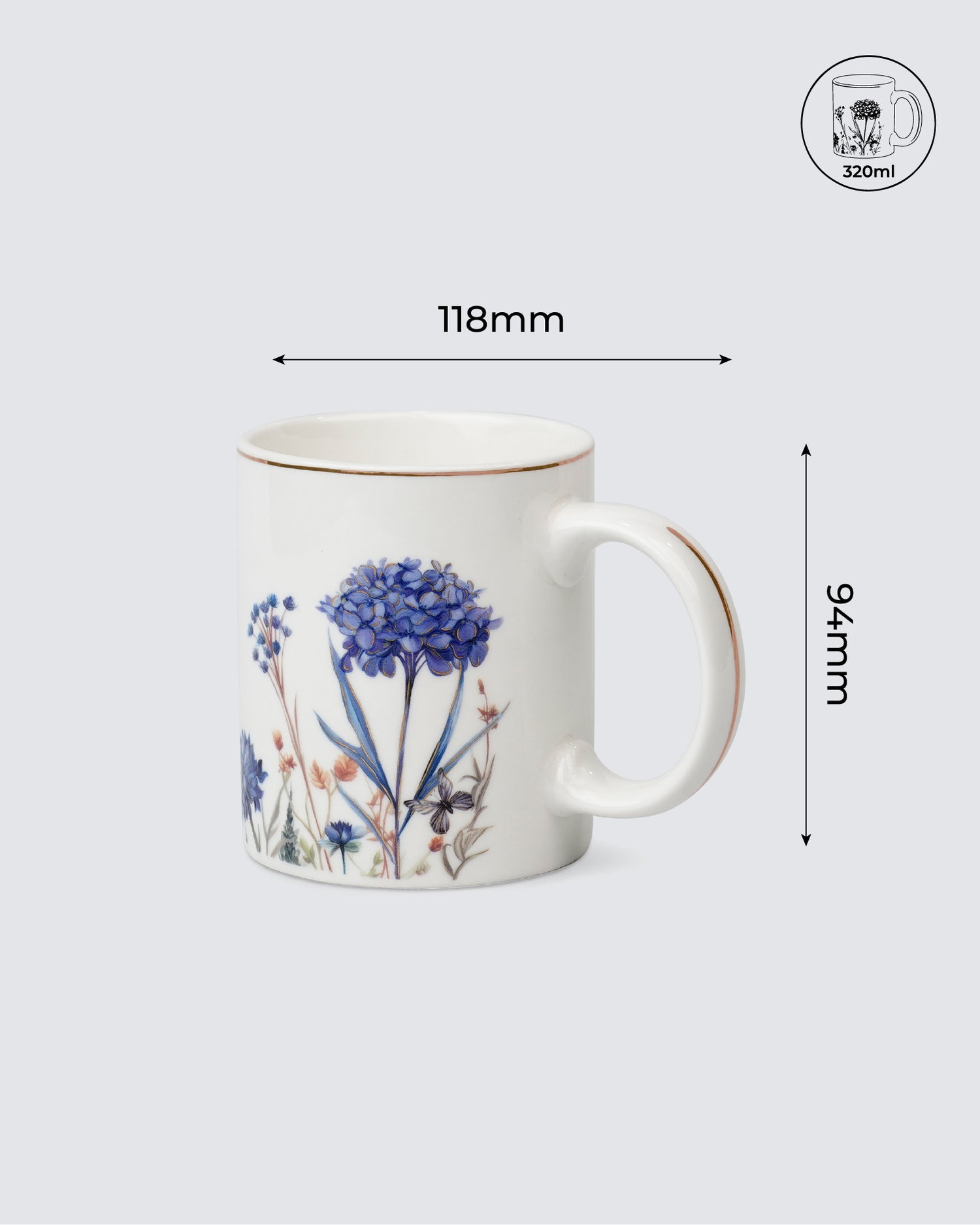Vola Jardin Blue LEGACY Collection 320ml Gold Rim Mug
