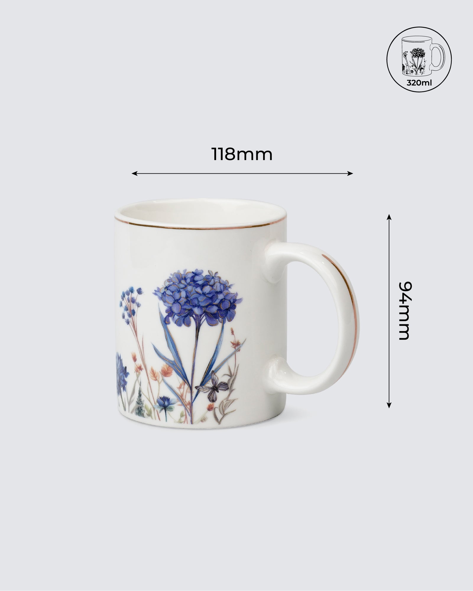 Vola Jardin Blue LEGACY Collection 320ml Gold Rim Mug